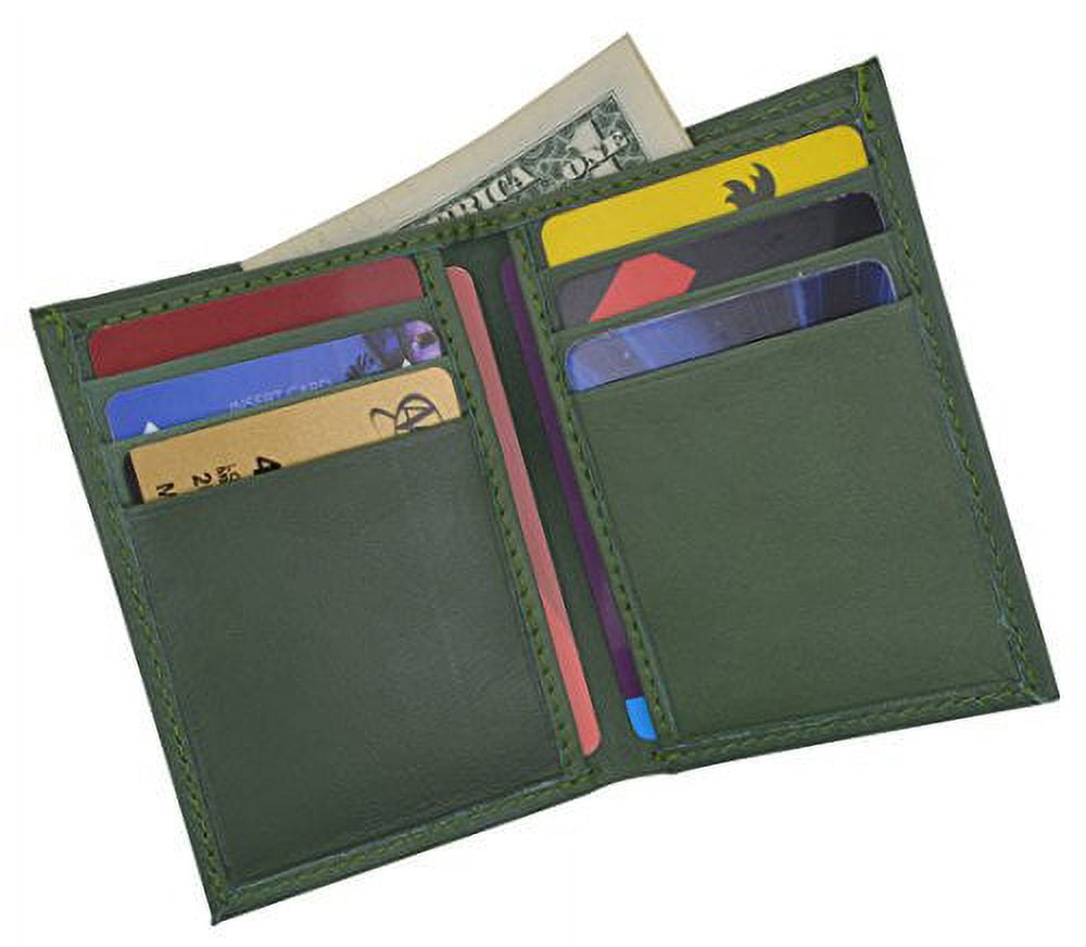 Men's Mini Slim Thin Bifold Genuine Leather ID Card Bill Holder Wallet (Green) - Image 3