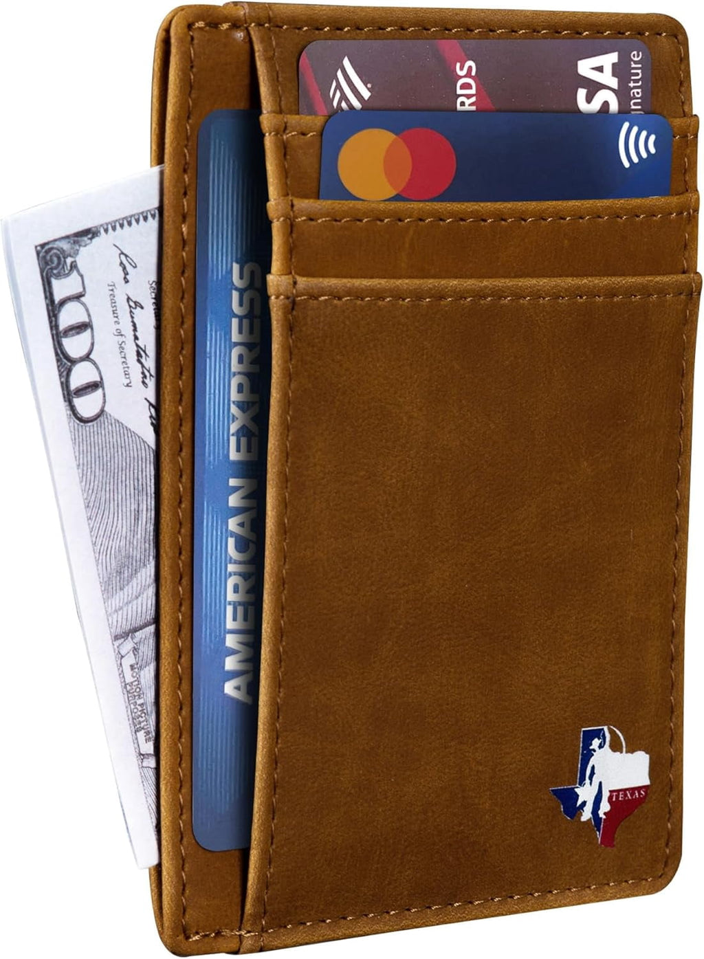 Texas Lone Star with Map on Cardholder, Slim Front Pocket Wallet, PU Leather, Khaki, Card Holder, RFID Blocking with ... - Image 4