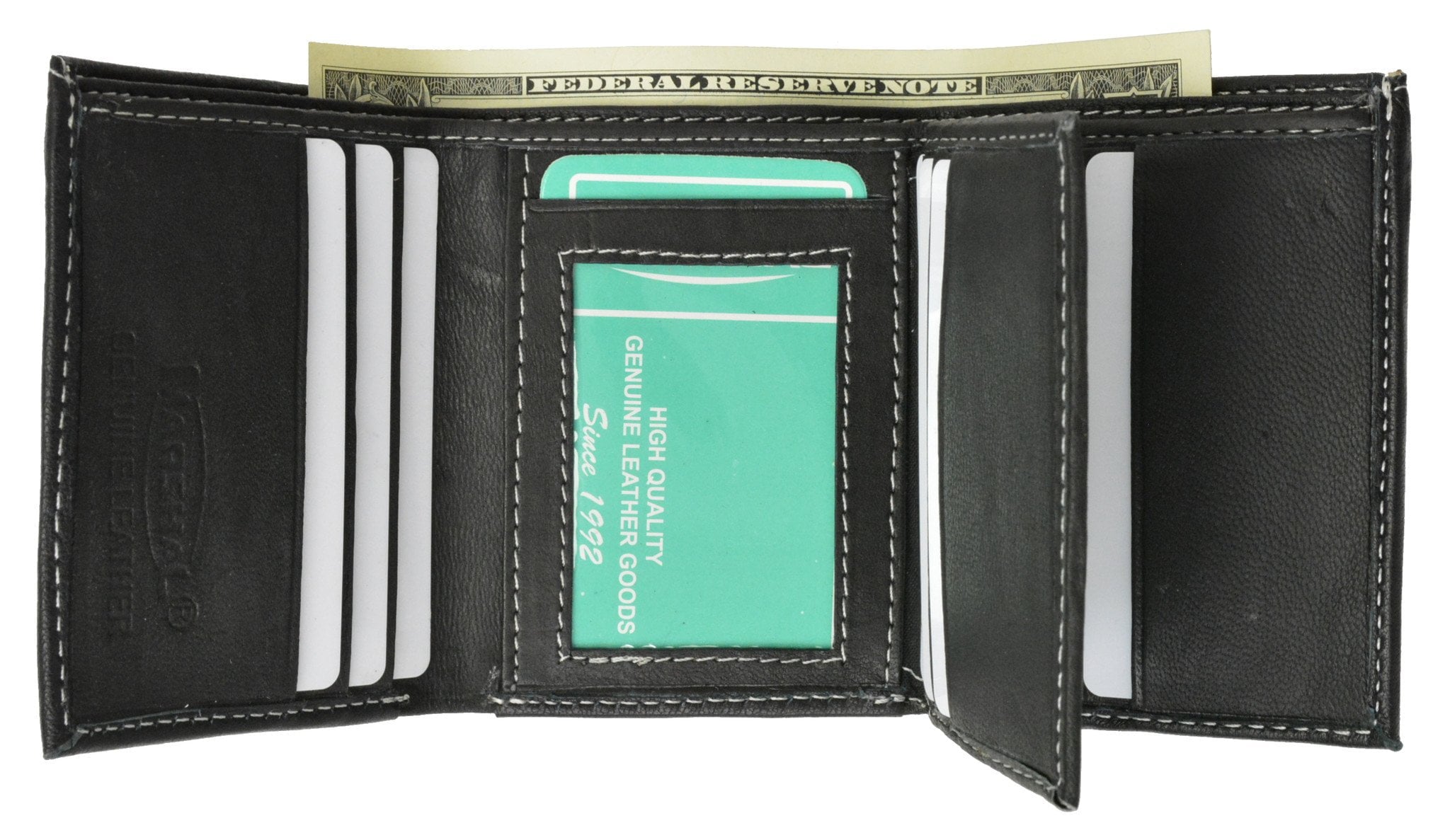 100% Leather Tri-fold Credit Card Mens Wallet Black 961107 (C) - Image 6