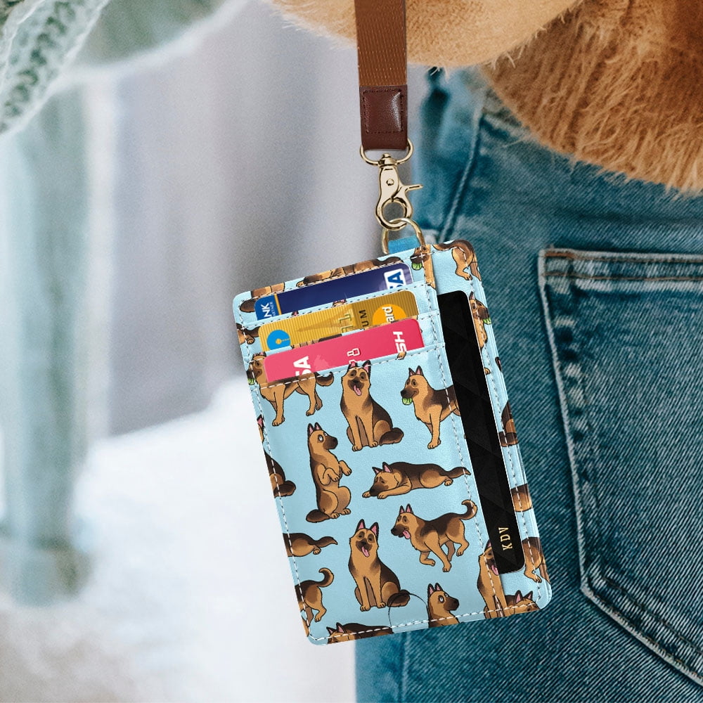Slim Minimalist Wallet, RFID Blocking Credit Card Holder Leather Wallet with Zipper Pocket for Men Women - German Shepherd Funny Playful Pos - Image 5