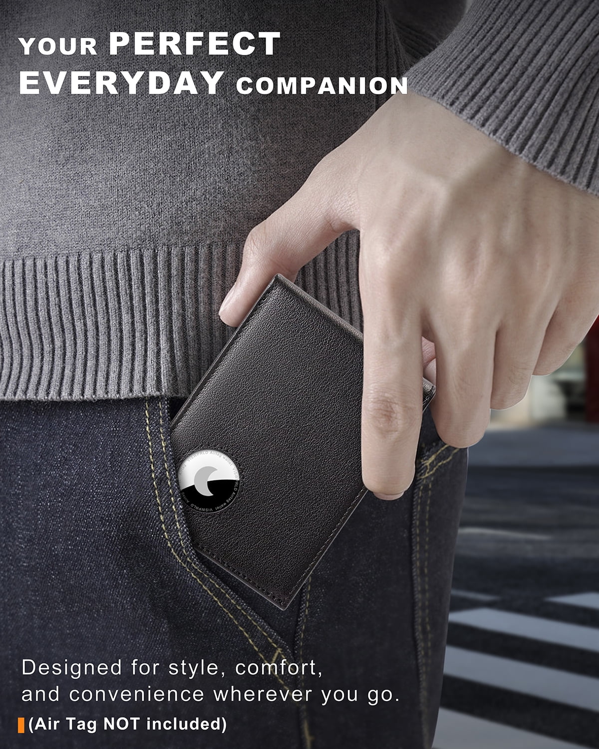 Men’s Wallet with AirTag Holder, Slim Bifold Leather Wallet for Apple Air Tag, RFID Blocking, 11 Card Slots (Nappa Black) - Image 3
