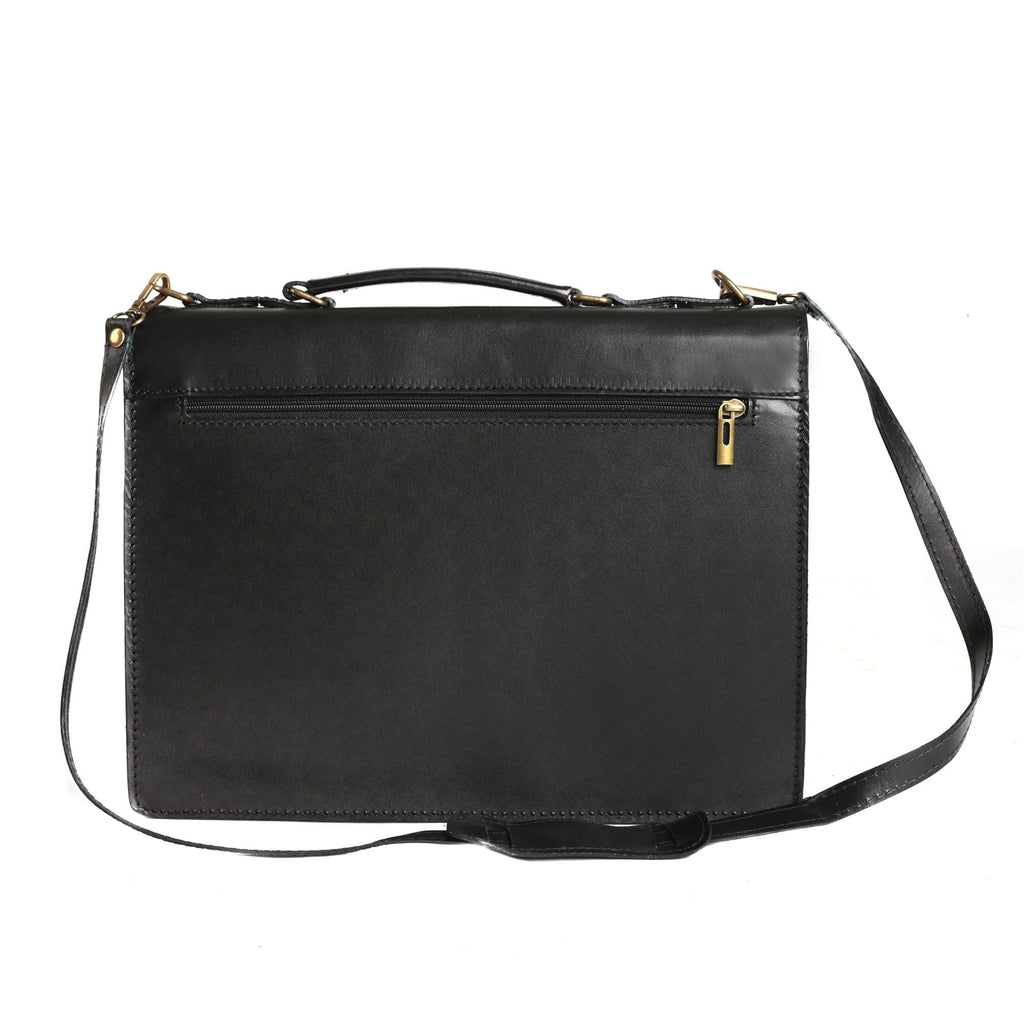 Men's Lightweight Leather Thin Euro Design Laptop Briefcase, Black - Image 4