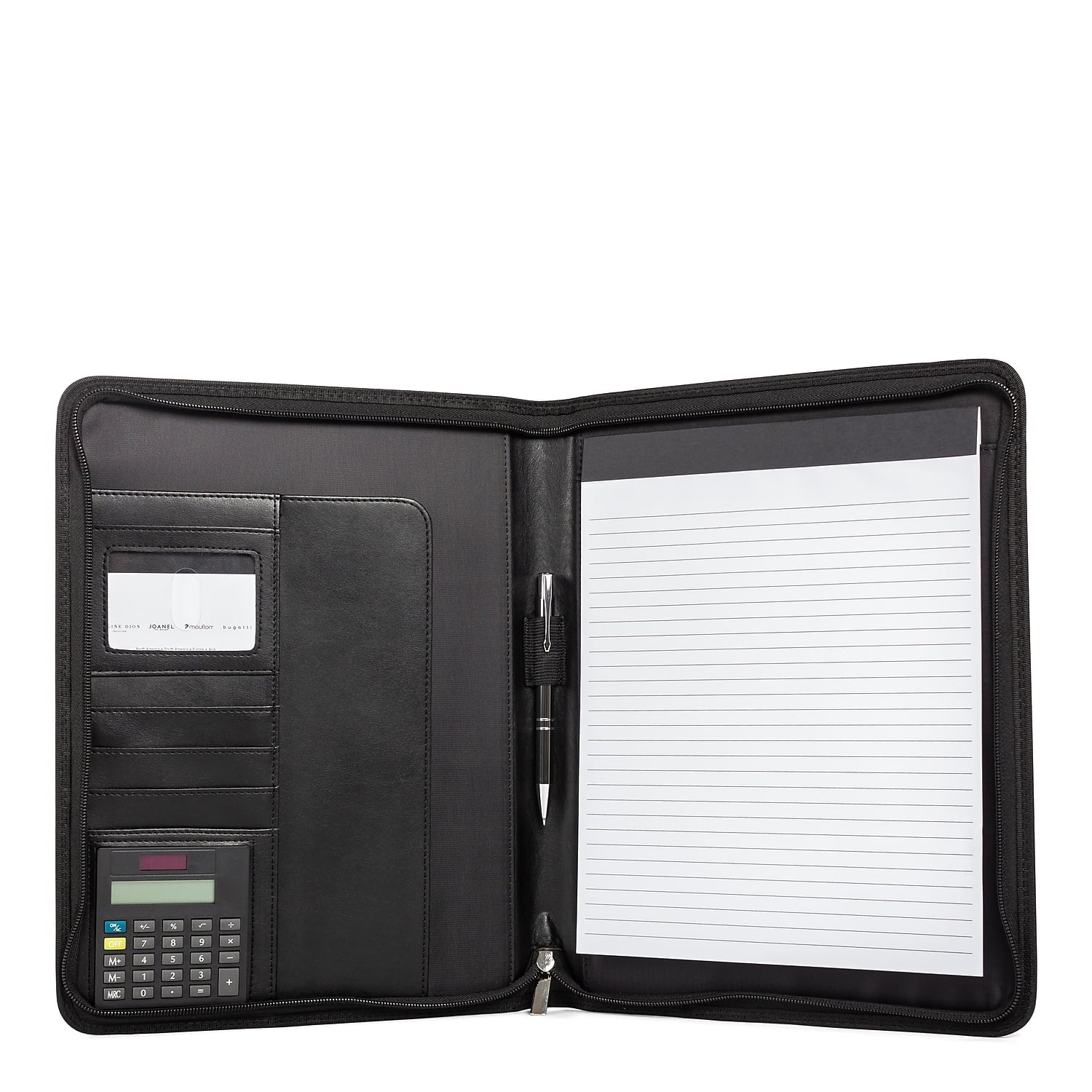 BLACK 9.5 x 13.25 in. Faux-Leather Padfolio with Solar Calculator, Black - Image 4
