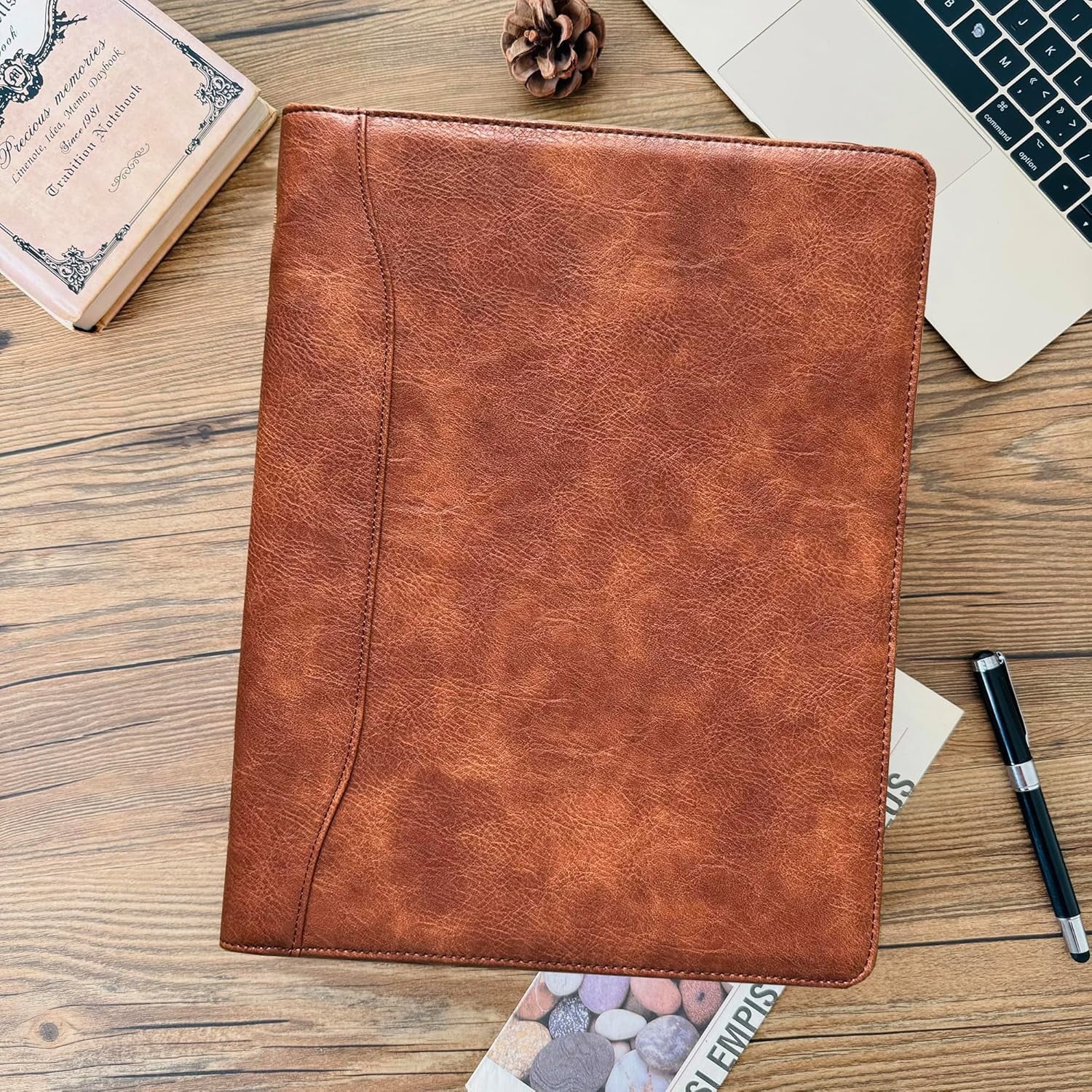 3 Vegan Leather Portfolio, Zippered Portfolio for Men, Letter Size Organizer Folder Padfolio A4 Document Bag for 13.3... - Image 6