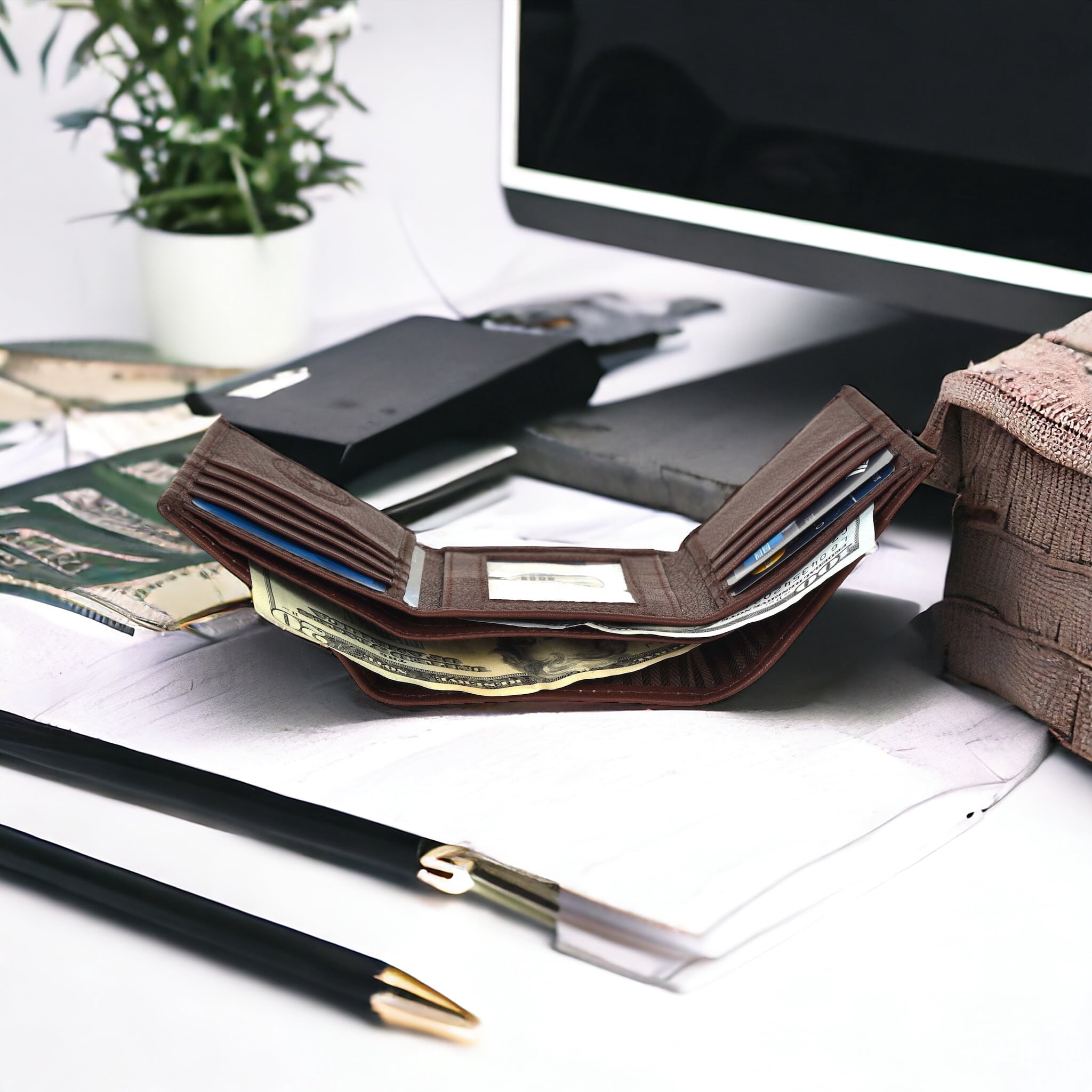 Genuine Leather Slim Trifold Wallets For Men - Mens Wallet RFID Blocking Holiday Gifts For Men - Image 4