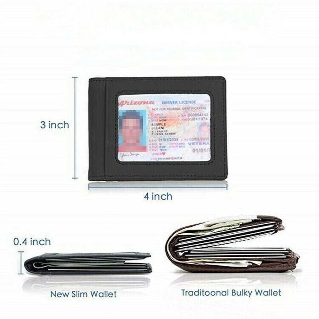 RFID Men's Leather Slim Bifold Money Clip Wallet Front Pocket Credit Card Holder - Image 2