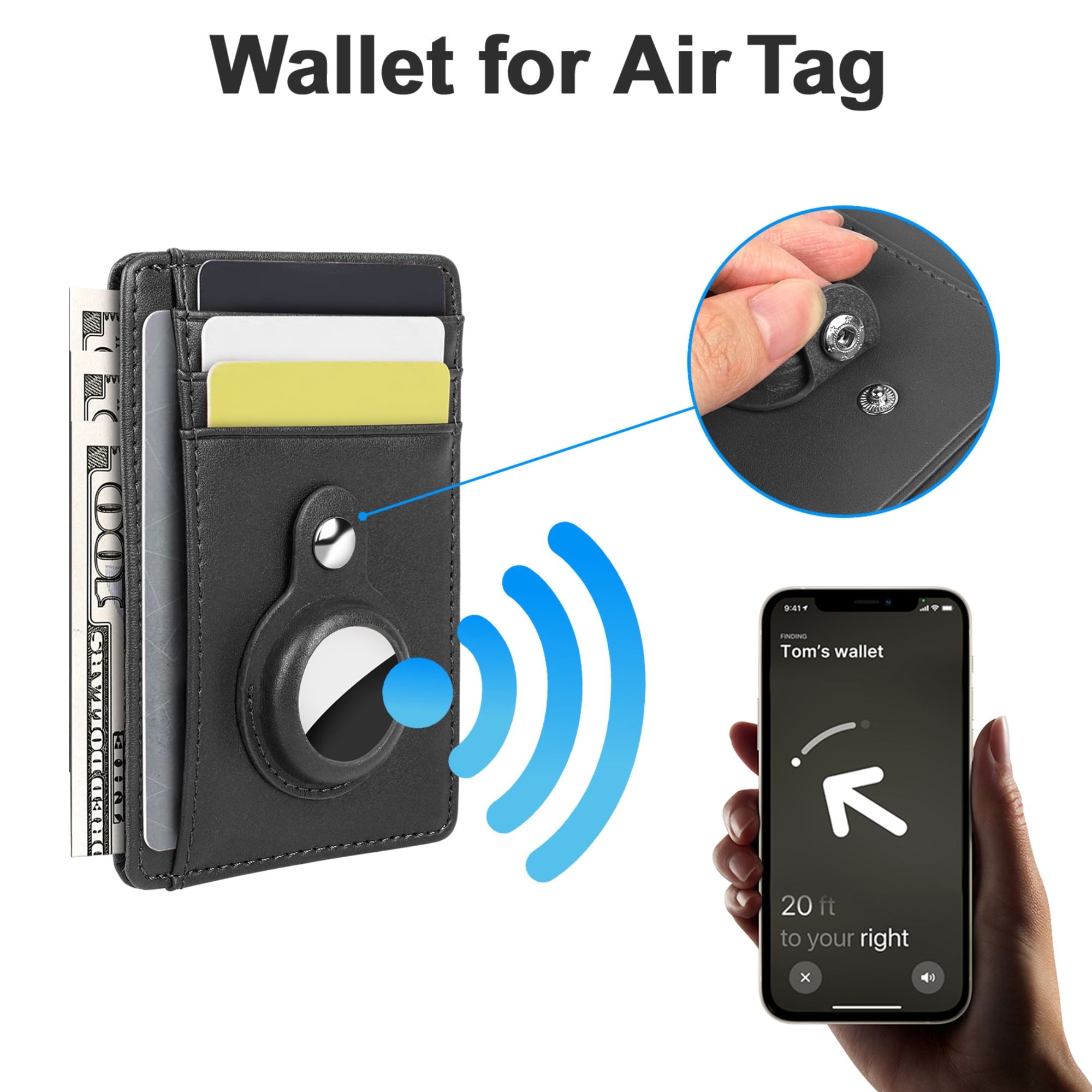 Credit Card Holder Fit for AirTag, DISEN Slim RFID Blocking Leather Wallet with 8 Slots and Tracker Slot for Men Women - Image 3