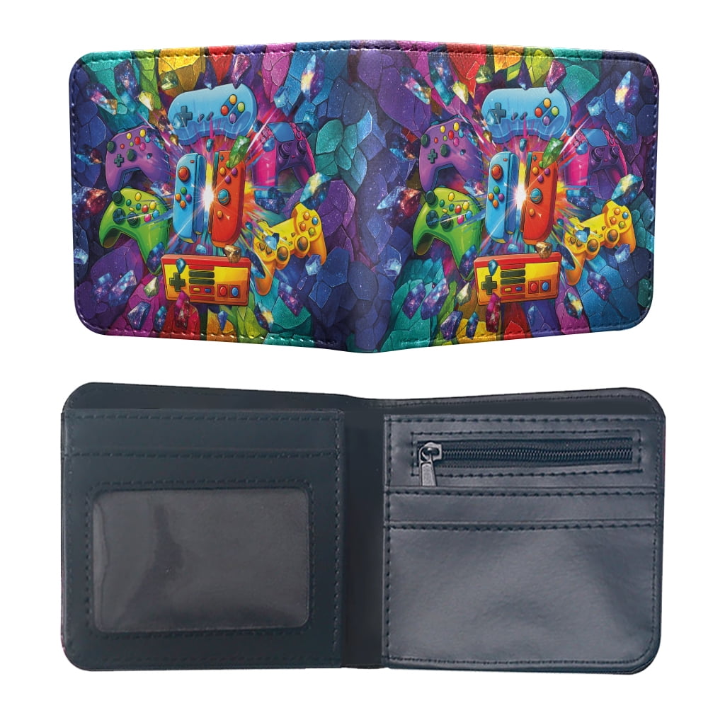 RFID Blocking Bifold Wallet for Men, Slim Leather Credit Card Holder with ID Window - Colorful Gaming Controller - Image 2