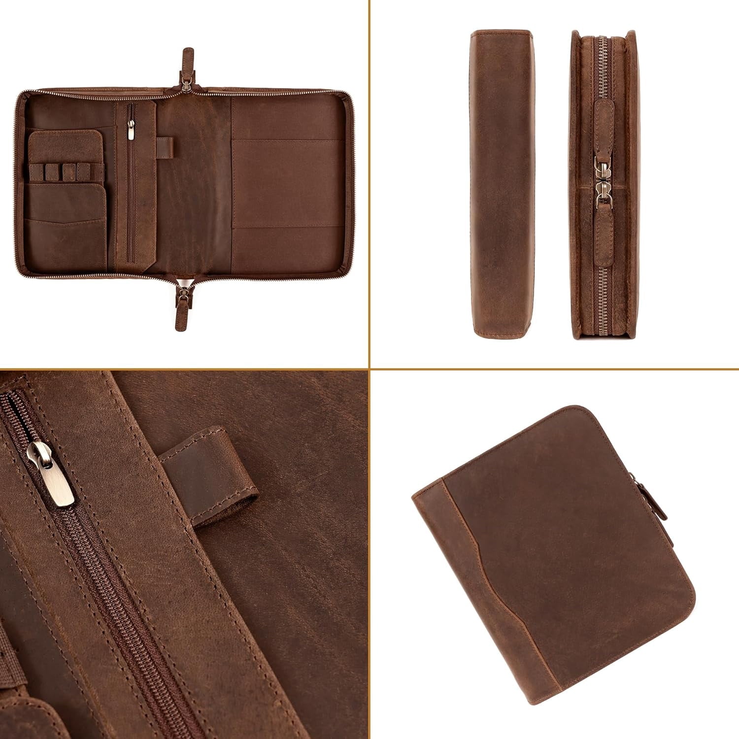 Premium Full Grain Leather A5 Portfolio Padfolio with Detachable Pen Holder and Notebook Cover for Business Men and Women - Image 6