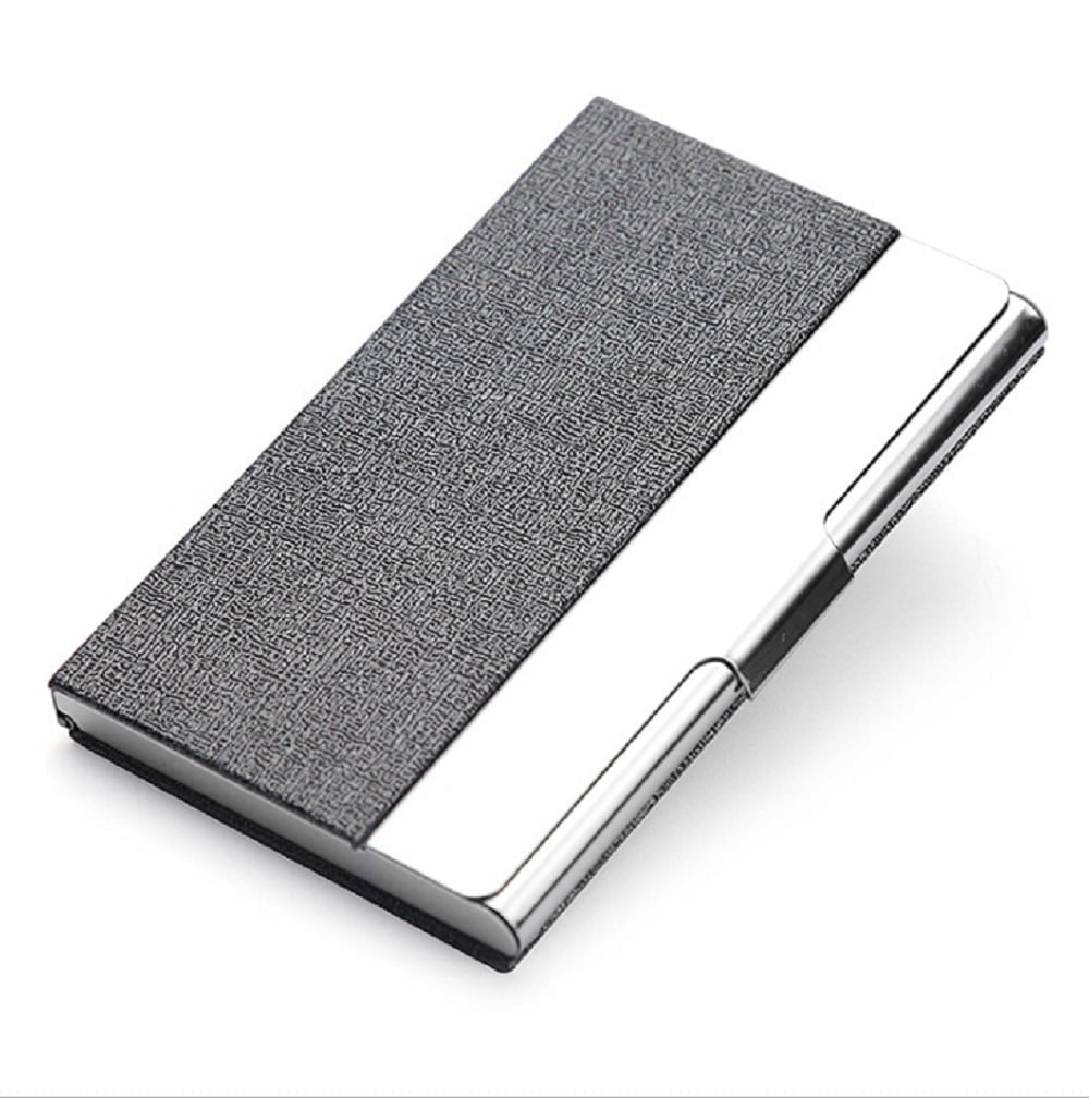 PU Leather Metal Business Card Holder, Slim Pocket Card Wallet for ID, Credit Cards & Name Cards, Professional Case