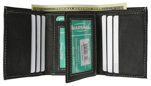 100% Leather Tri-fold Credit Card Mens Wallet Black 961107 (C)