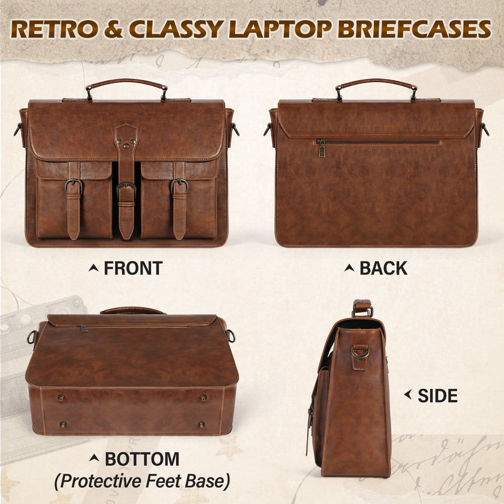 Messenger Bag for Men 15.6 Inch Laptop Bag Leather Briefcase Large Waterproof Satchel Bag Computer Shoulder Bag for Office Work College, Bro - Image 2