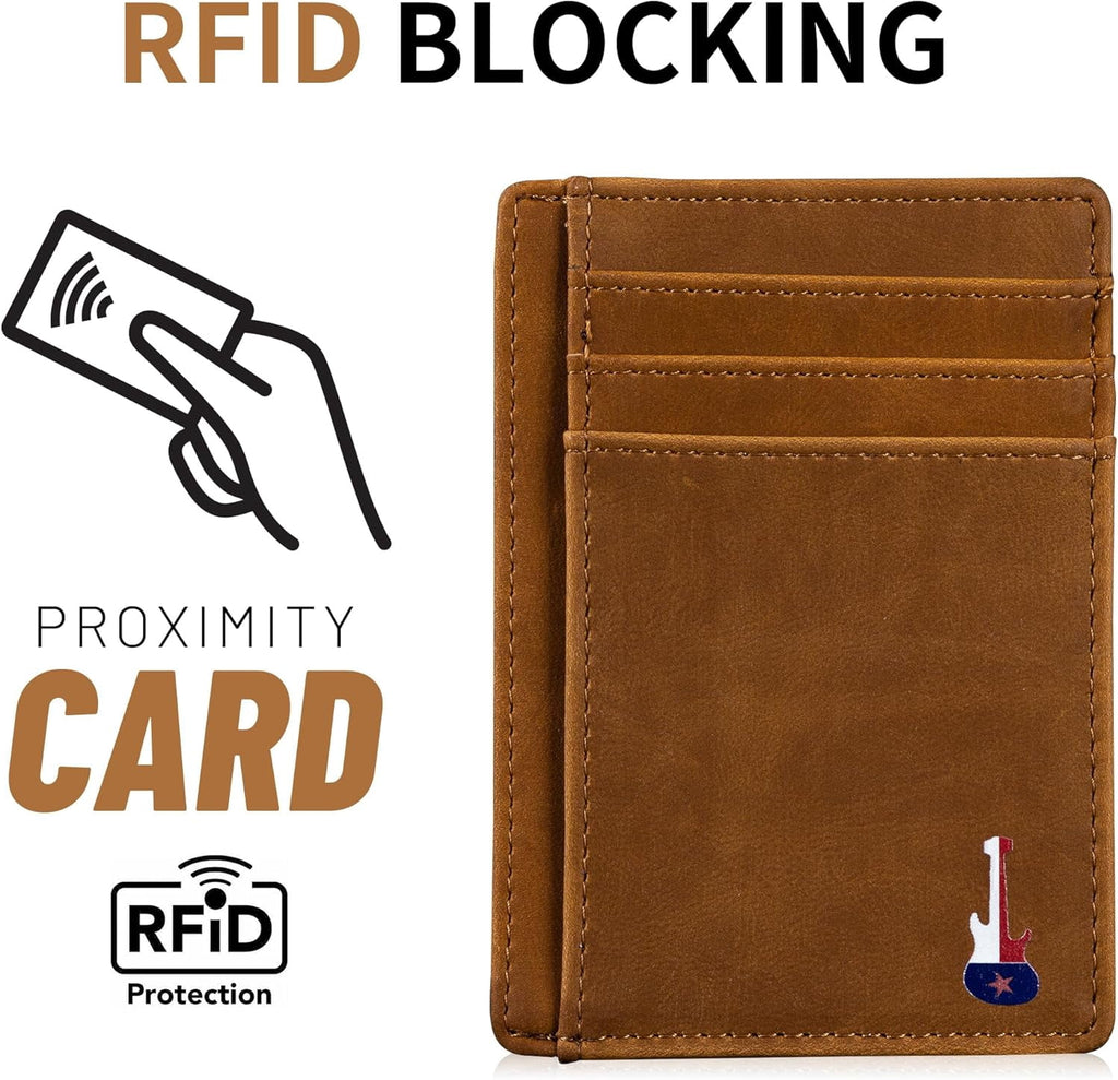 Texas Guitar on Cardholder, Slim Front Pocket Wallet, PU Leather, Khaki, Card Holder, RFID Blocking with Texas Souven... - Image 6