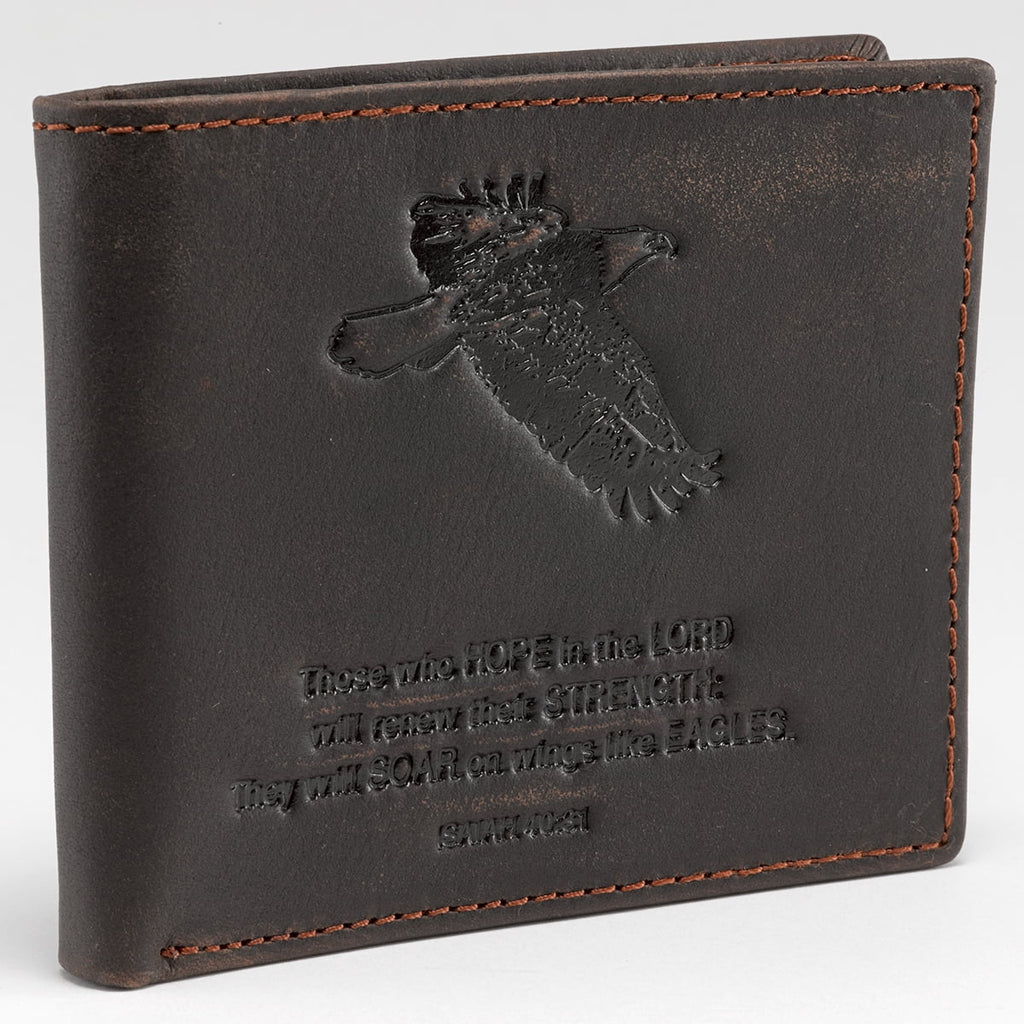 Genuine Leather Wallet for Men Wings Like Eagles Isaiah 40:31 Bible Verse Quality Classic Brown Leather Bifold Wallet... - Image 4