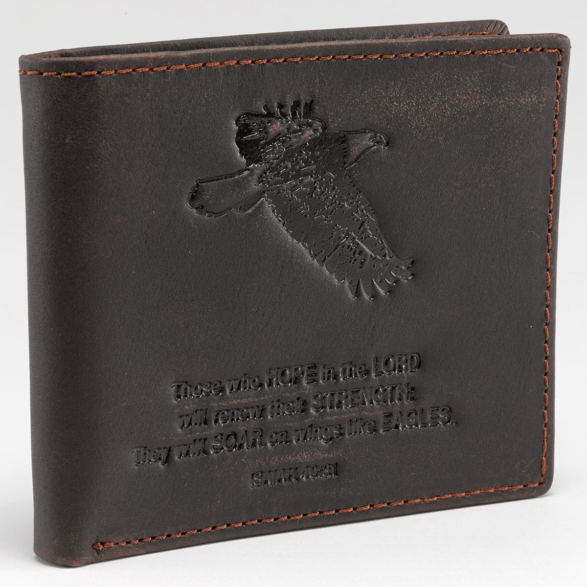 Genuine Leather Wallet for Men Wings Like Eagles Isaiah 40:31 Bible Verse Quality Classic Brown Leather Bifold Wallet... - Image 4