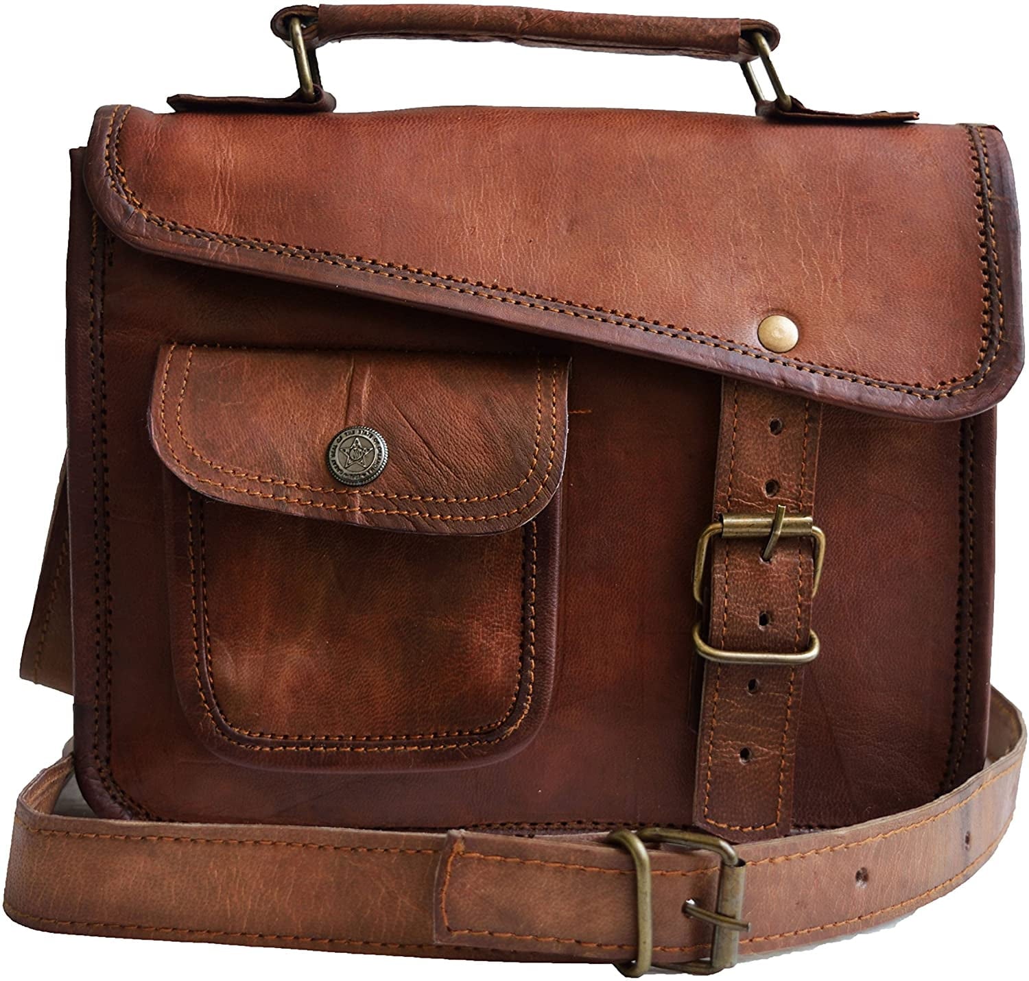 11" Leather Messenger Bag Satchel Laptop Briefcase for Men Women Cross Body Shoulder Purse Travel Work Bag Birthday Gift