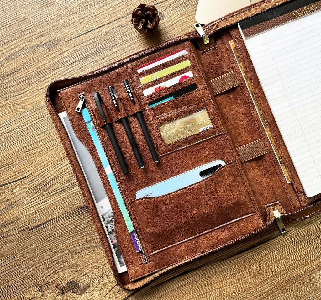 Vegan Leather Portfolio, Zippered Portfolio for Men, Letter Size Organizer Folder, Padfolio A4 Document Bag, Personal... - Image 4