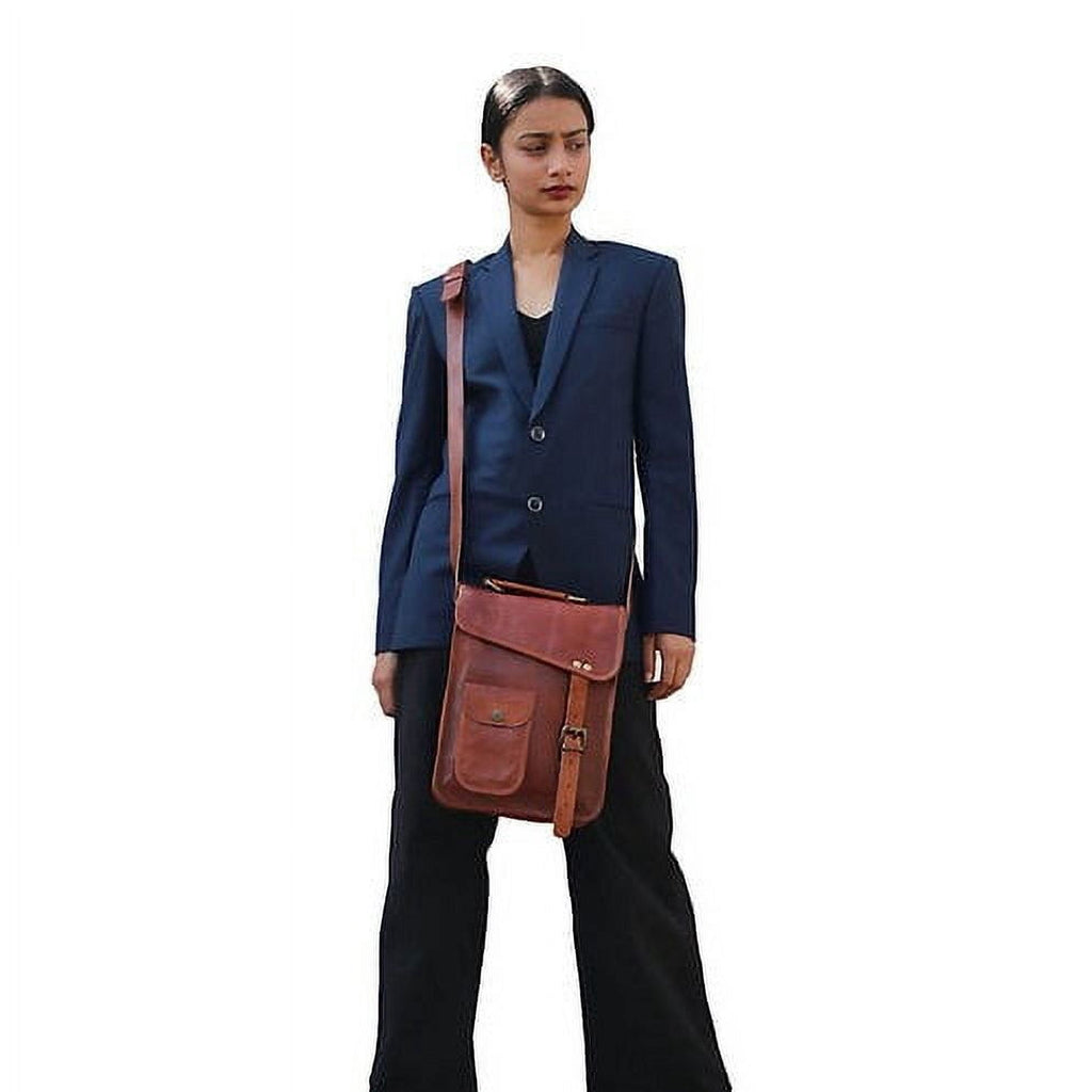 11" Leather Satchel Brown Messenger Bag Office Briefcase for Men Women Cross Body Shoulder Side Purse Travel Work iPa... - Image 6