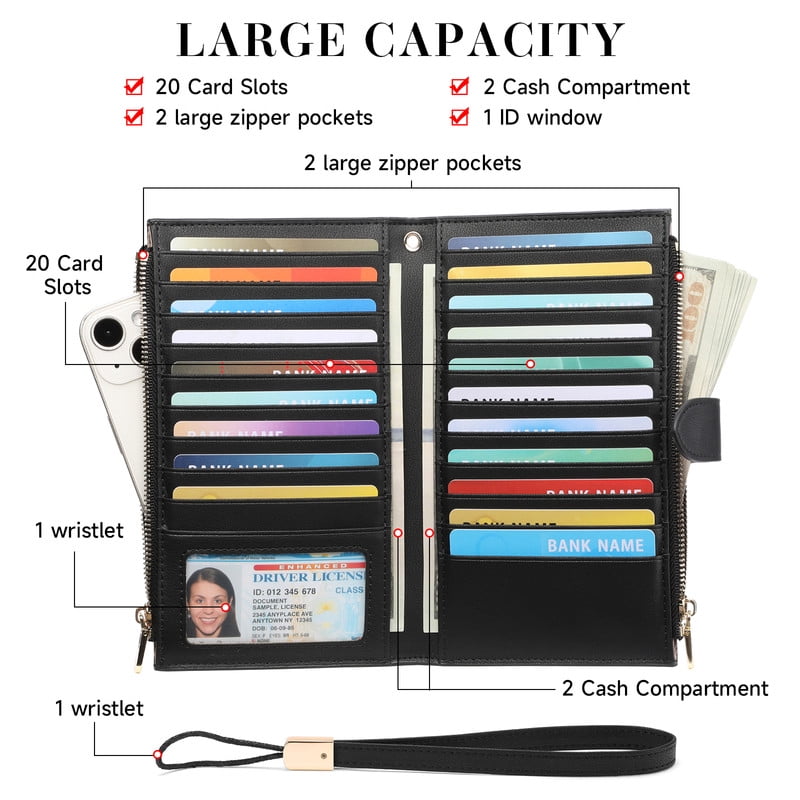 Wallet Women Multi Card Slim Leather RFID Blocking Credit Card Holder Wallet Purse with Zipper Pocket - Image 3