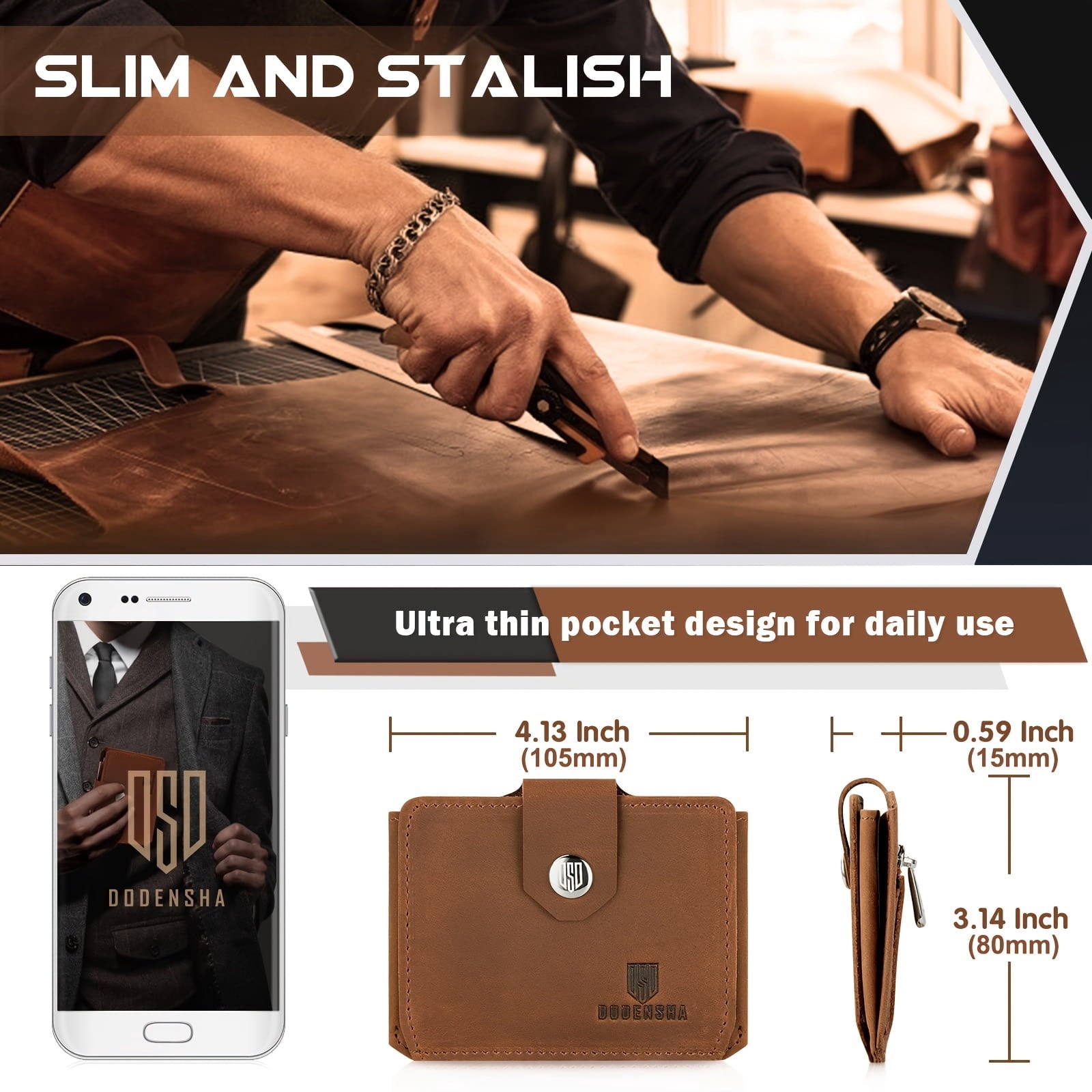 Small Wallet Leather Wallets Slim Mens Credit Card Holders for 6-8 Cards(Brown) - Image 5
