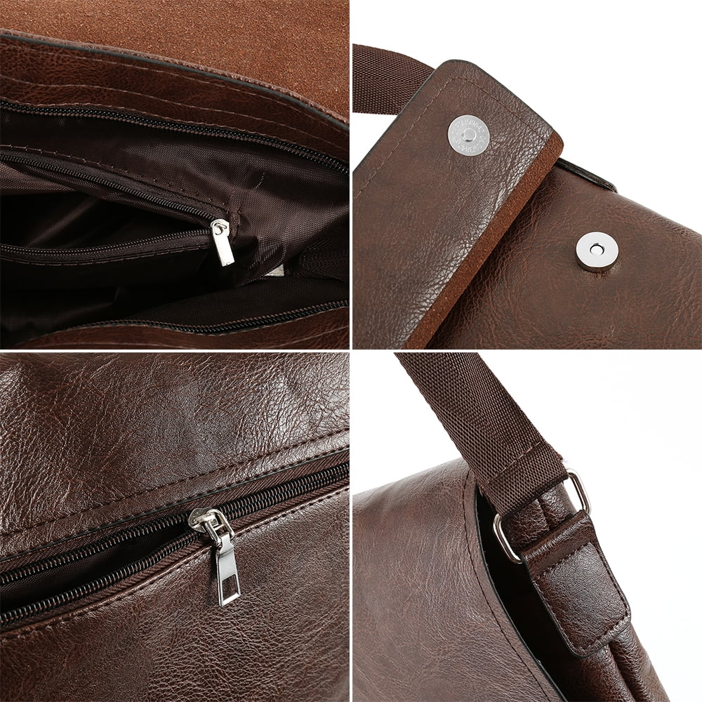 BUTORY Men Handbag Messenger Shoulder Bag Pu Leather Messenger Shoulder Briefcase Vintage Unisex Laptop College School Satchel Travel Bag - Image 5