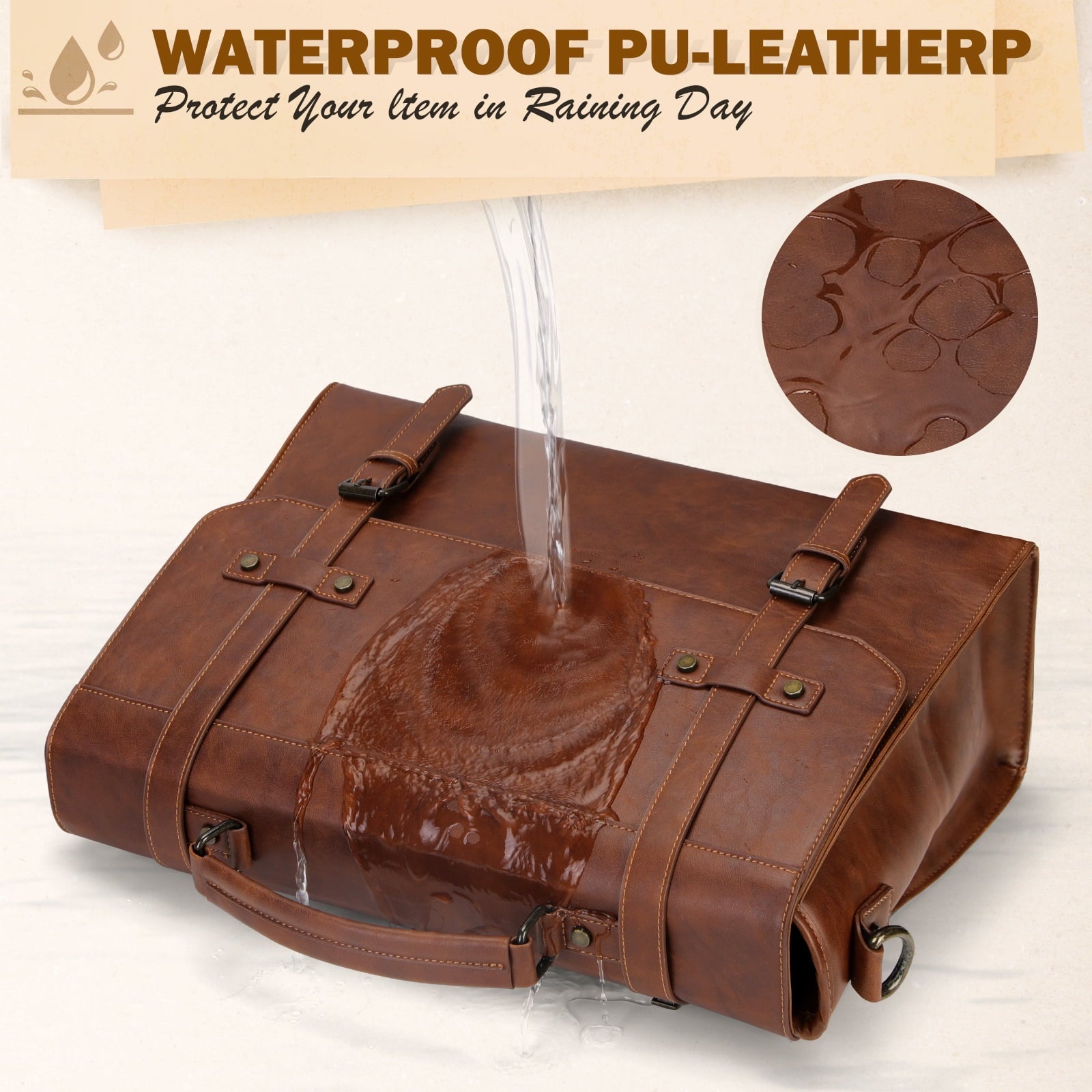 Mens Messenger Bag 17 Inch Waterproof Vintage Leather Laptop Briefcase Satchel Bag Computer Shoulder Bag Large Laptop Bag for Office Busines - Image 5
