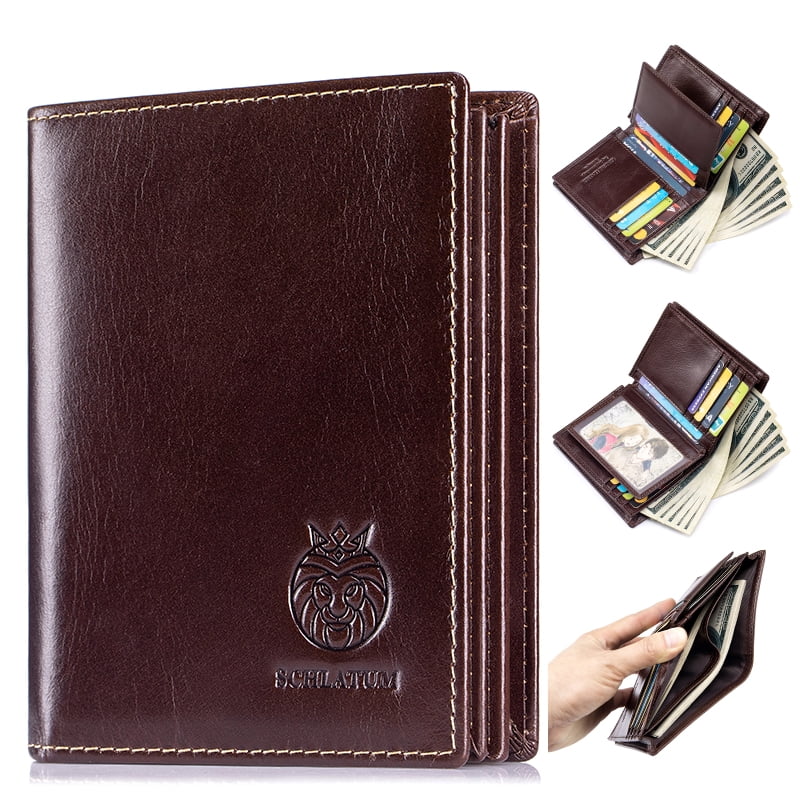 RFID Wallet for Men Genuine Leather Large Capacity Vertical Bifold Wallet , Coffee - Image 3