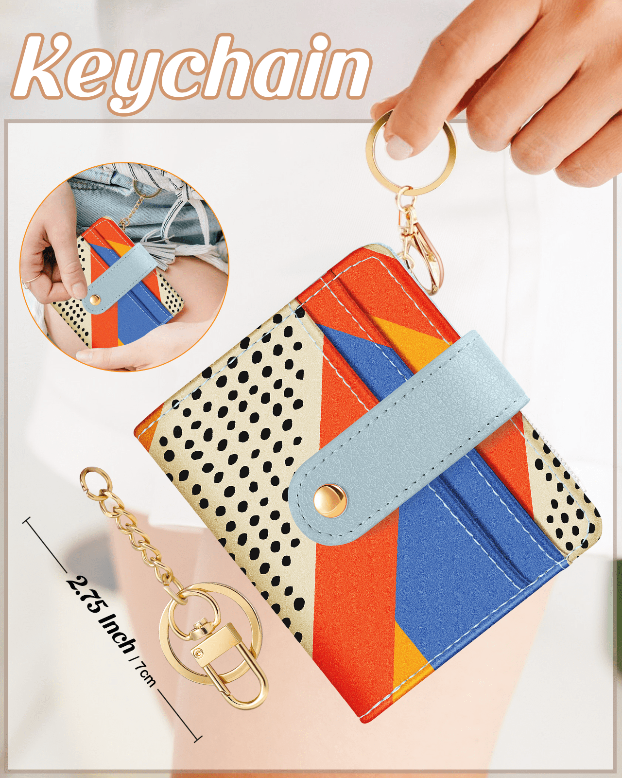 Women Slim Cute Leather Thin Bifold Credit Card Holder Keychain Rfid Small Purse Ladies Girl Female Kawaii Girly Pret... - Image 4