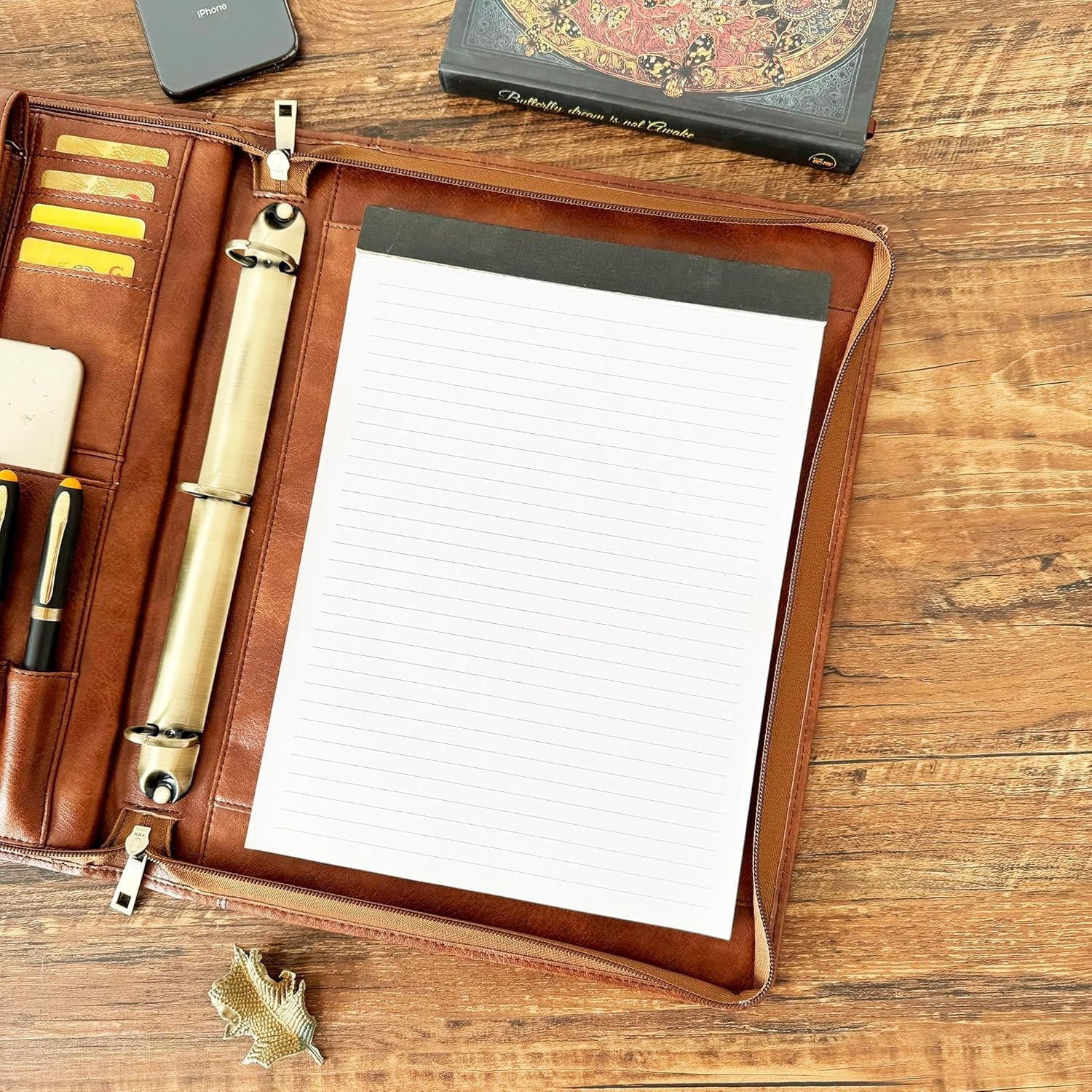 3 Vegan Leather Portfolio, Zippered Portfolio for Men, Letter Size Organizer Folder Padfolio A4 Document Bag for 13.3... - Image 5