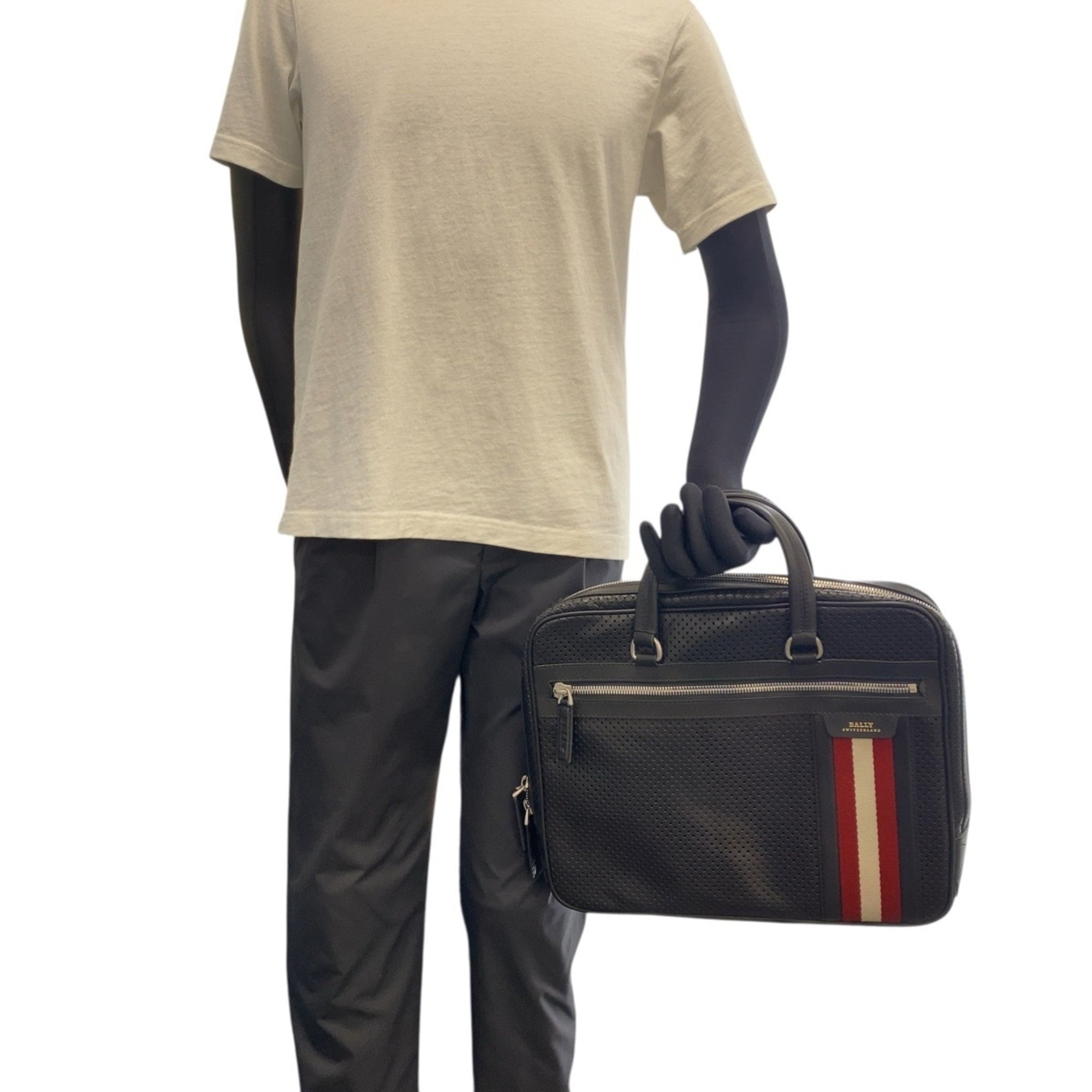 Pre-Owned HVLK Men's Perforated Black Leather Briefcase with Silver Hardware - Image 5