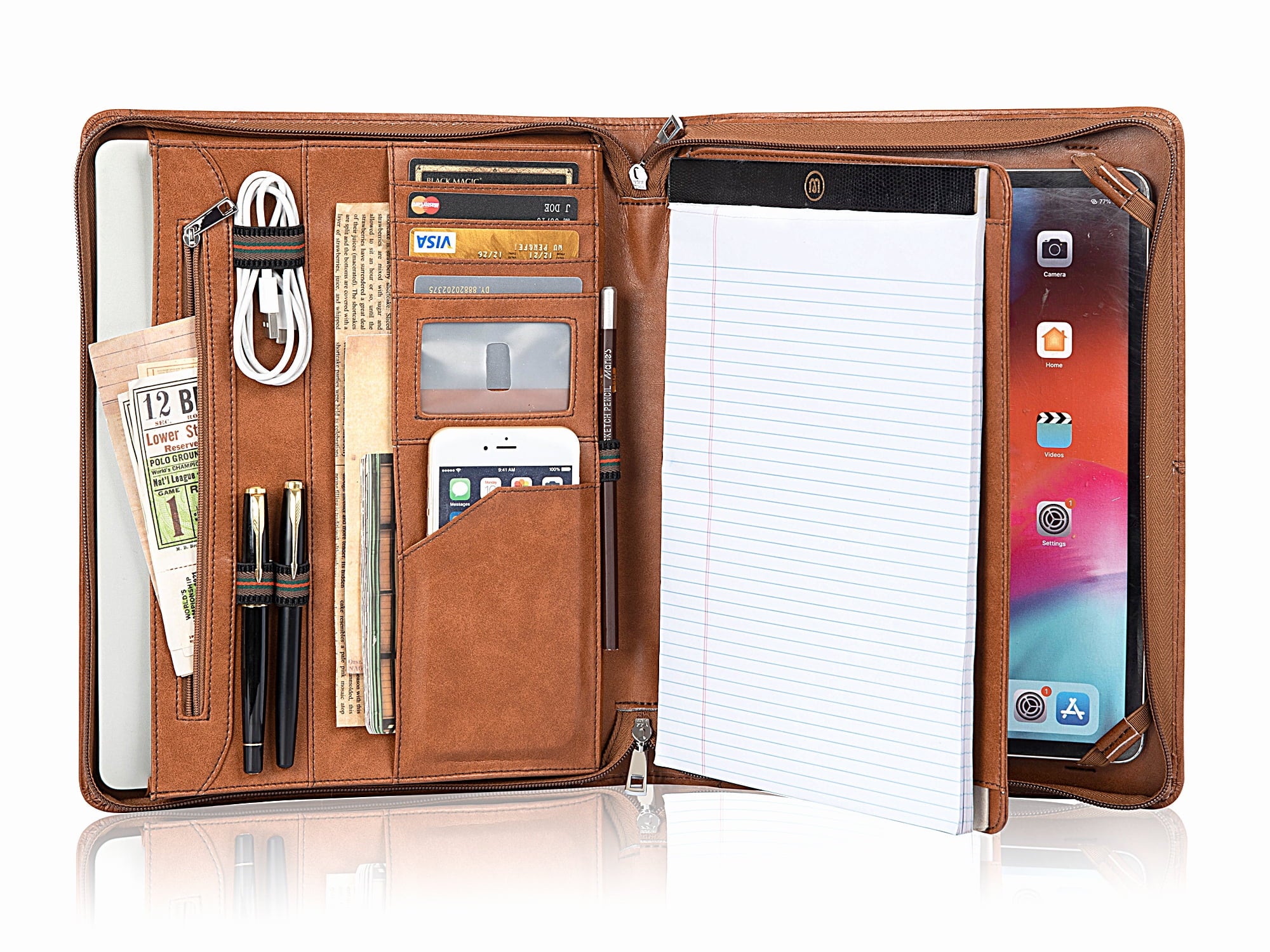 AZXCG Portfolio Business Folder Padfolio, Folder with Letter Size (A4) Paper Notepad Writing Pad,Zippered Travel Organizer, Vegan Leather Bu - Image 2
