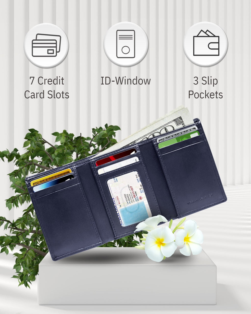Vegan Leather Trifold Wallets For Men - Cruelty Free Non Leather Mens Wallet With ID Window Gifts For Men - Image 5