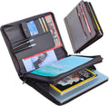 14" Laptop Briefcase, Vegan Leather Portfolio with Zipper Compartments x 2, A4 Papers Holder Padfolio Organizer