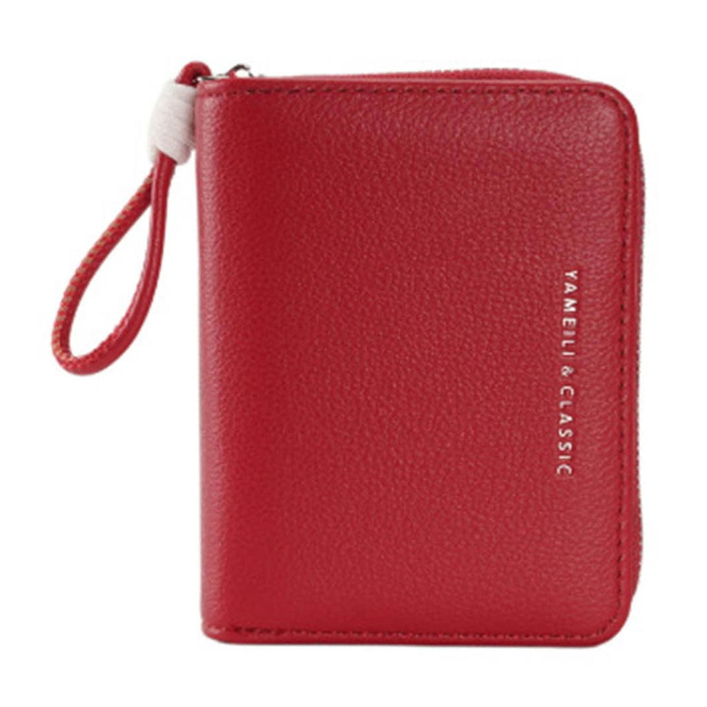 Small Wallet for Women Slim Bifold PU Leather Zipper wallet Credit Card Holder Coin Purse Red - Image 2