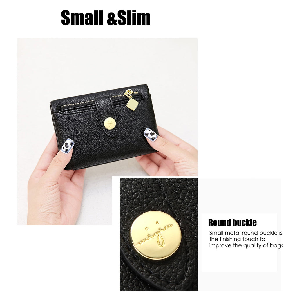 Women's Small Bifold Leather wallet Ladies Wristlet with Card holder id window Mini Slim Coin Purse Removable Card Sleeve - Image 5