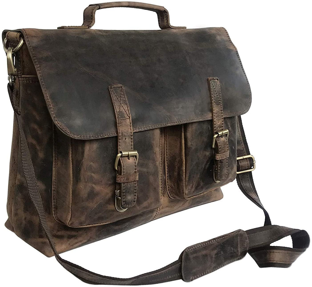 18 Inch Retro Buffalo Hunter Leather Laptop Messenger Bag Office Briefcase College Bag Leather Bag for Men and Women (18 inch) - Image 6