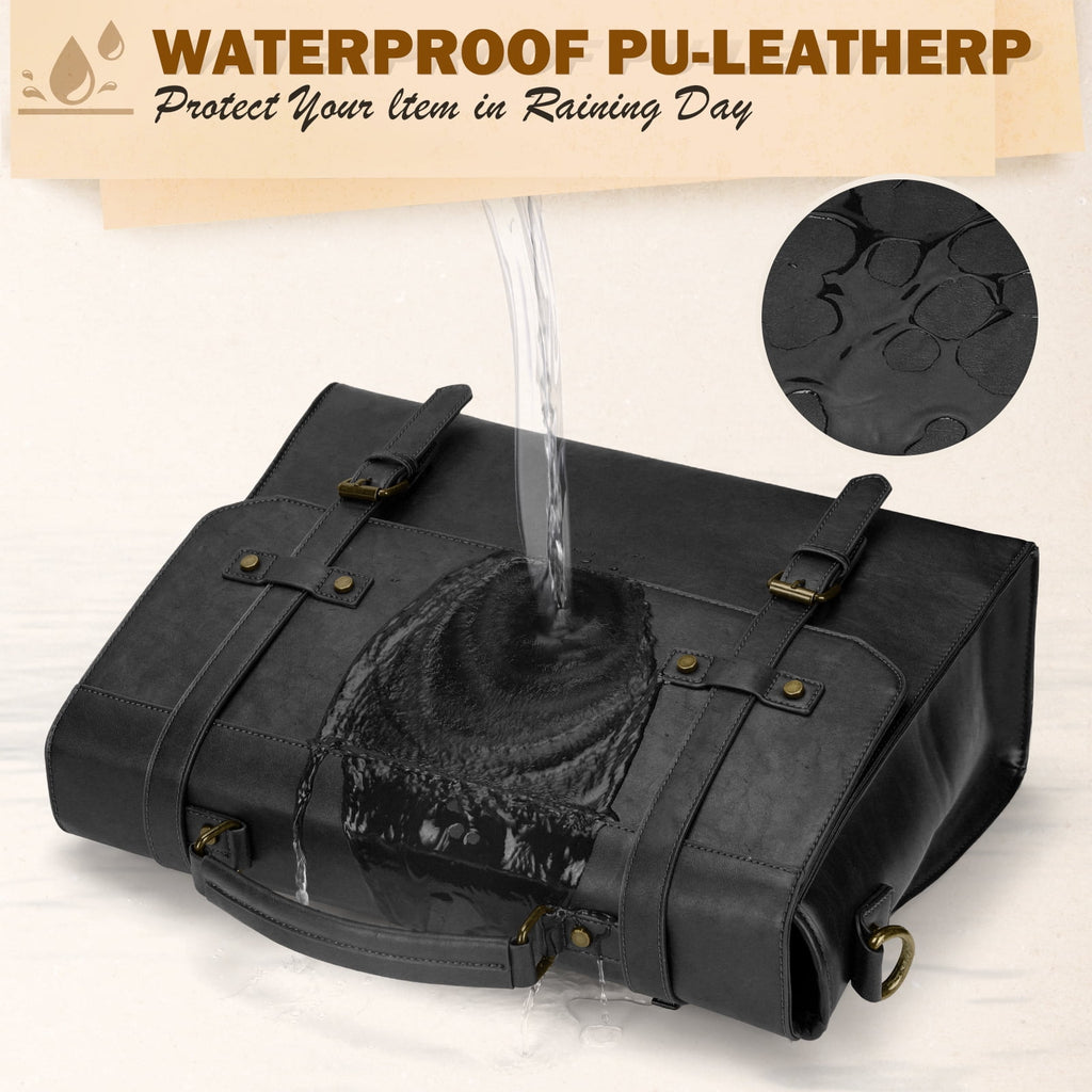 17 Inch Waterproof Vintage Leather Laptop Briefcase Large Laptop Satchel Computer Shoulder for Office Business Travel... - Image 3