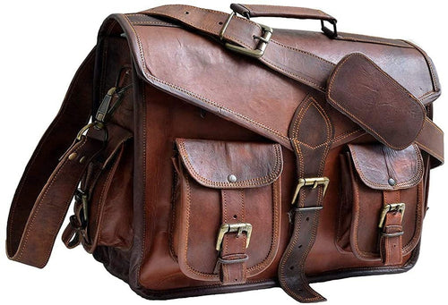 15" leather messenger bag laptop case office briefcase gift for men computer distressed shoulder bag