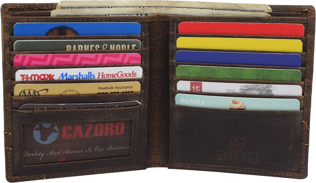 Vintage Leather Slim Hipster Bifold Wallets for Men Large Bifold Wallet- RFID Protection Logo - Image 2