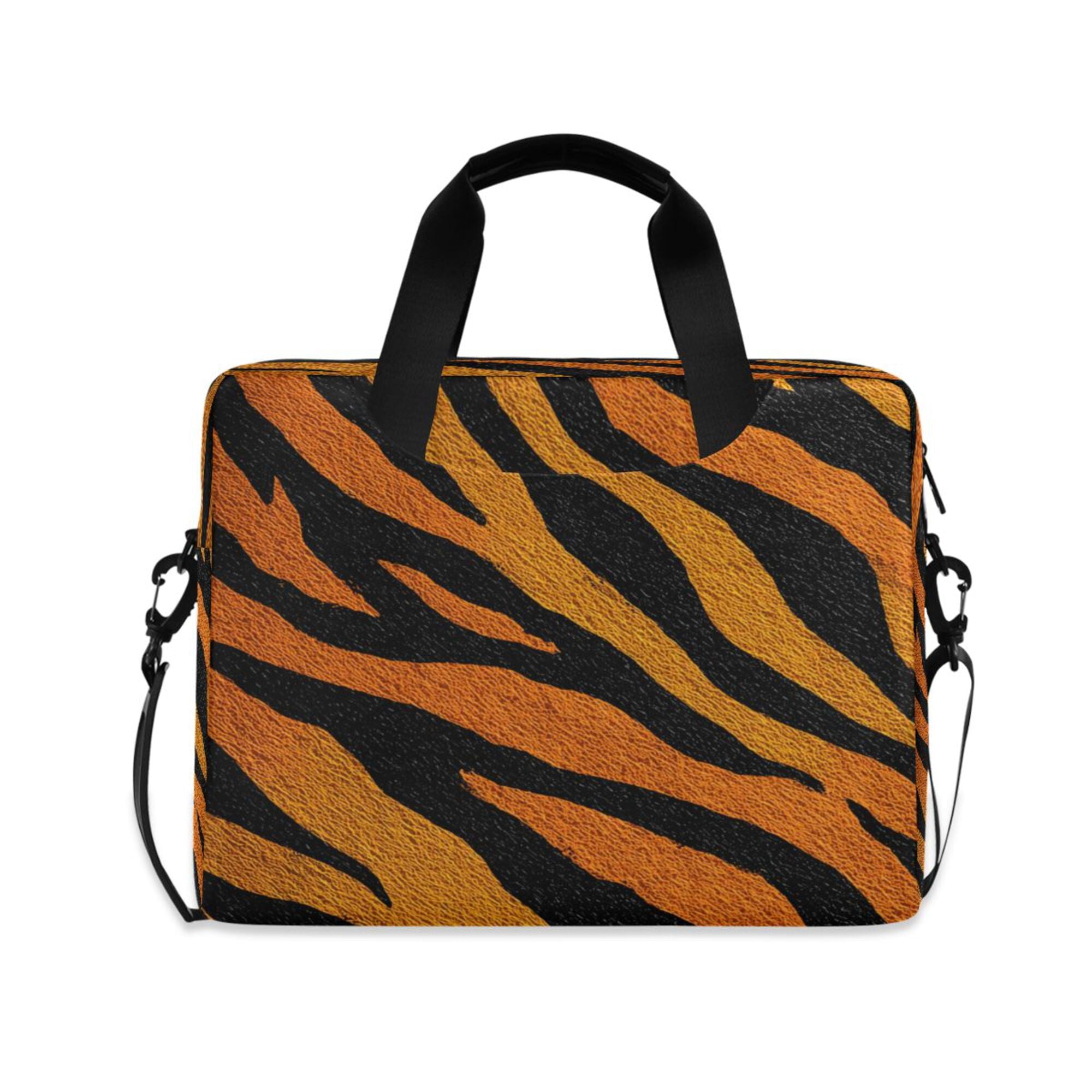 16" , Detachable Anti-Slip Shoulder Strap, Multi-Compartment Work Travel Bag Bright Amber Tiger Stripes