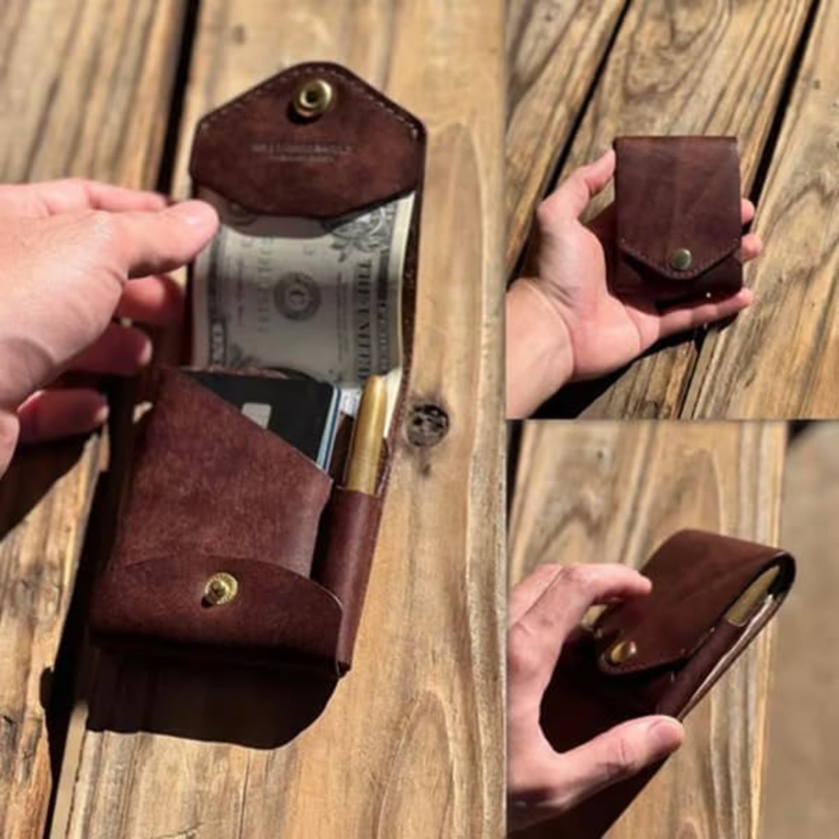 Handmade Leather Card Holder/, Slim Minimalist , Built-In Pen Slot, For Put Flat Banknotes For Daily Commuting, Busin... - Image 6
