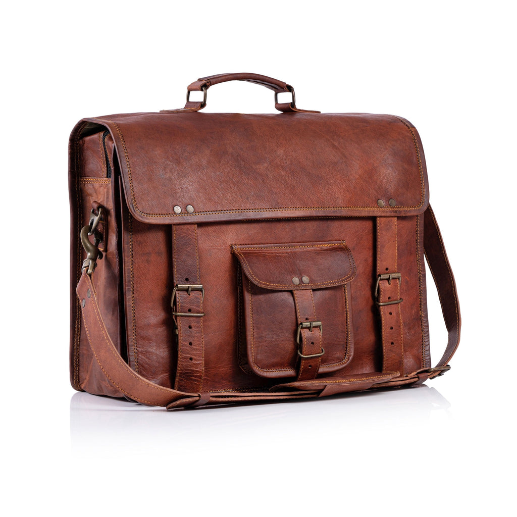 18-Inch Full Grain Leather Laptop Messenger Bag Office Briefcase Satchel for Men and Women with Adjustable Strap and ...