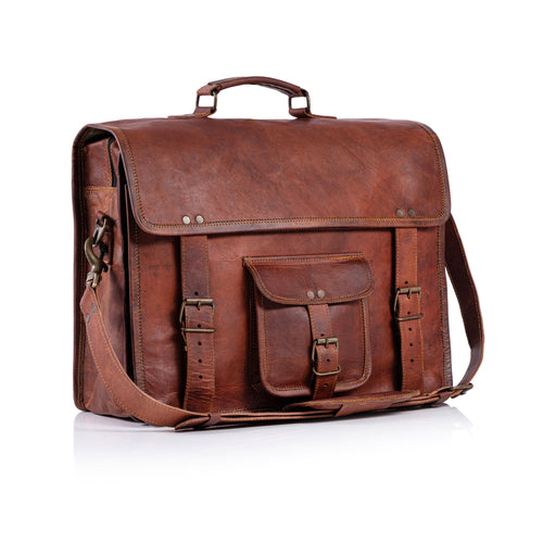 18-Inch Full Grain Leather Laptop Messenger Bag Office Briefcase Satchel for Men and Women with Adjustable Strap and ...