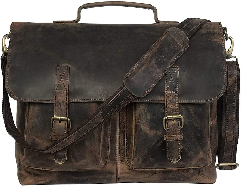 18 Inch Retro Buffalo Hunter Leather Laptop Messenger Bag Office Briefcase College Bag Leather Bag for Men and Women (18 inch)