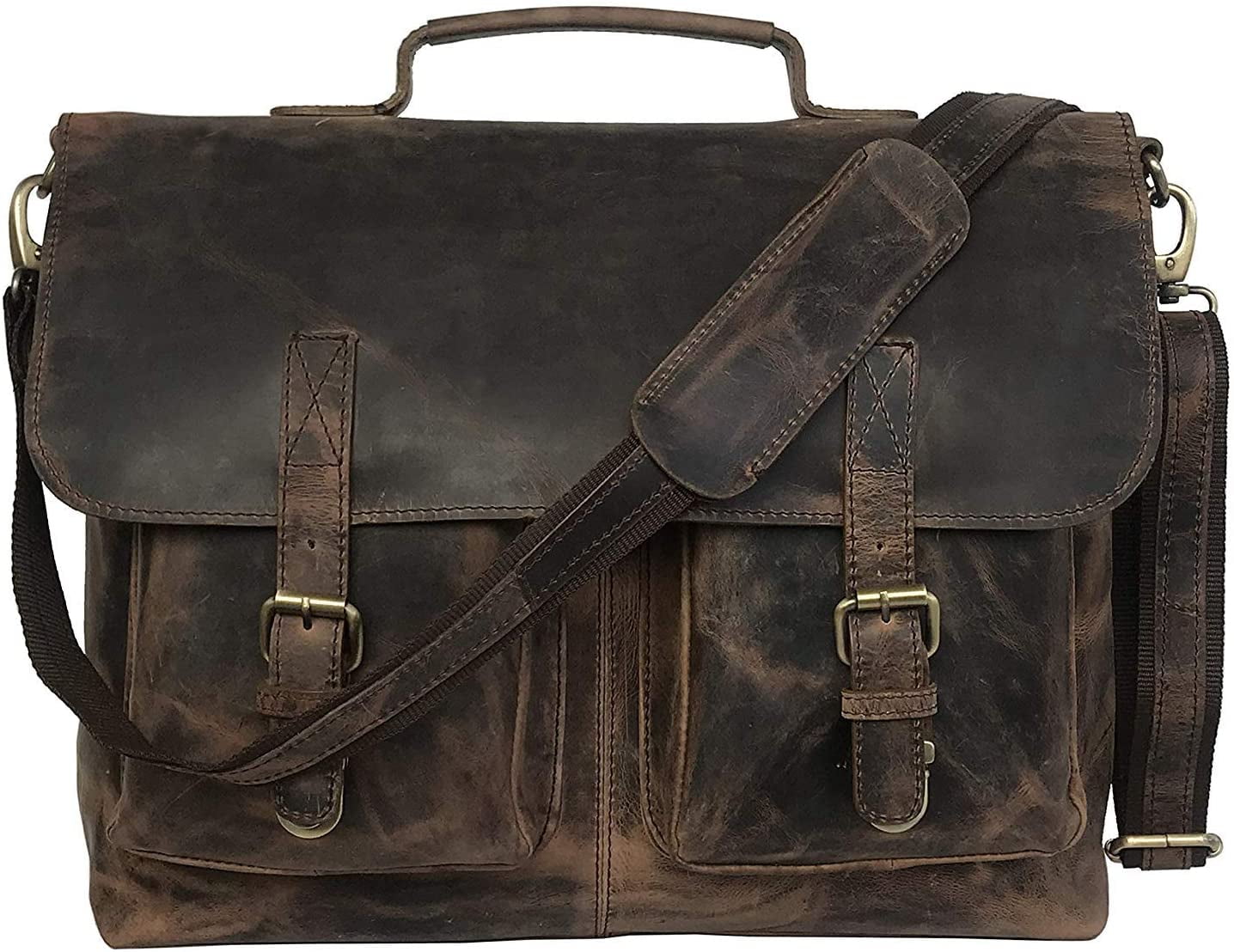 18 Inch Retro Buffalo Hunter Leather Laptop Messenger Bag Office Briefcase College Bag Leather Bag for Men and Women (18 inch)