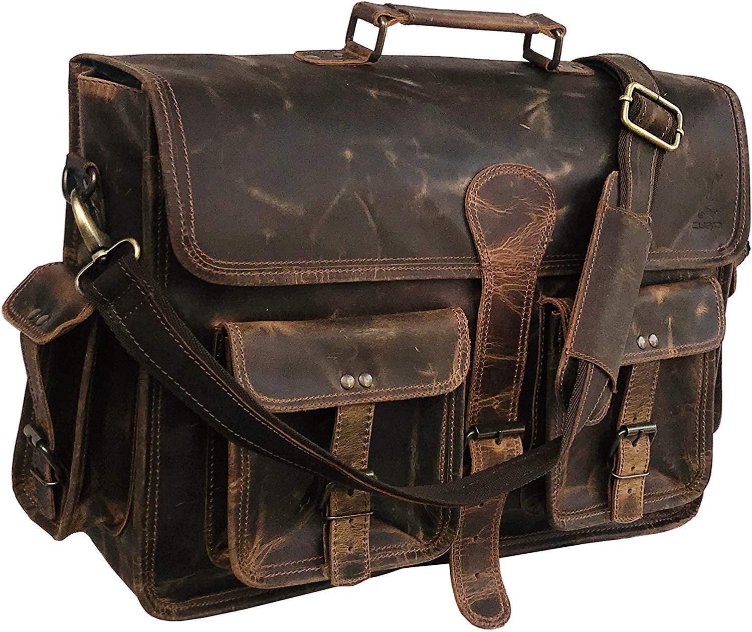 18 inch Buffalo Leather Briefcase Laptop Messenger Office College Bag for Men and Women
