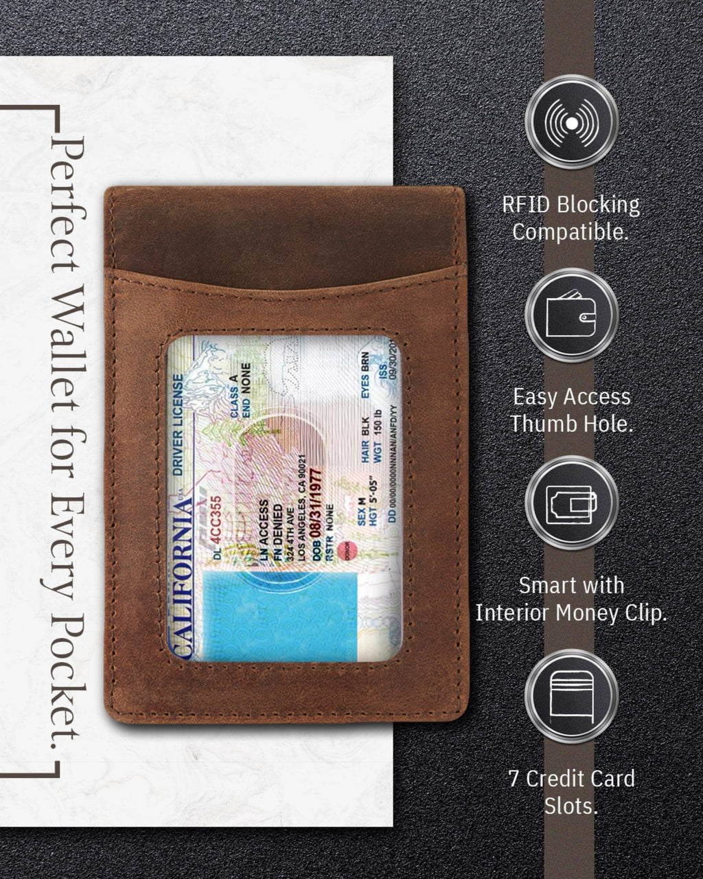 Slim Leather Wallet for Men – RFID Blocking Minimalist Front Pocket Wallet with Money Clip – Genuine Leather Bifold C... - Image 3