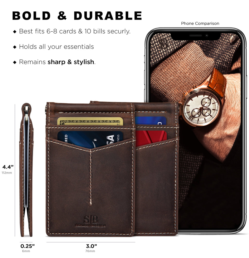 Slim Wallets for Men | Money Clip | RFID Blocking with Front Pocket | Men Bifold | Leather Wallet | Texas Brown - Image 5