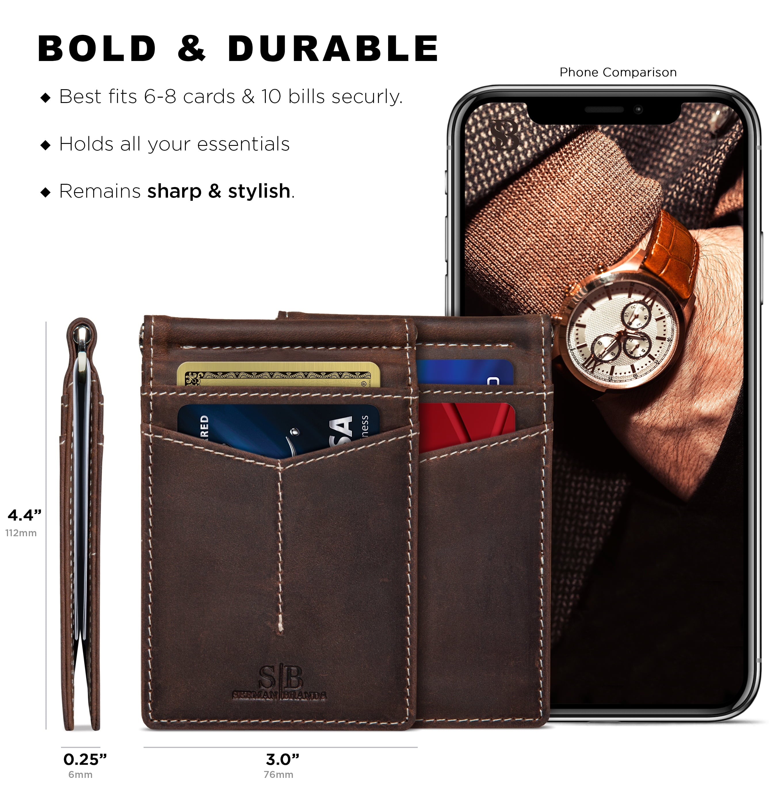 Slim Wallets for Men | Money Clip | RFID Blocking with Front Pocket | Men Bifold | Leather Wallet | Texas Brown - Image 5