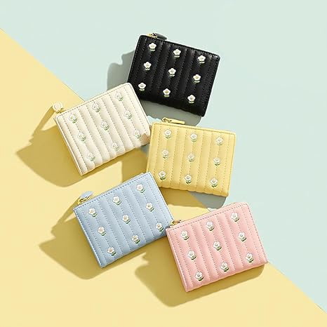 1Pack Small Wallet for Women， Cute RFID Blocking PU Leather Card Holder for Girls Flower， Coin Cash Purse ，Slim Short...